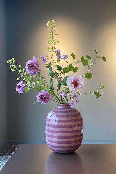 Metal Vase Stripes Lilac 32cm