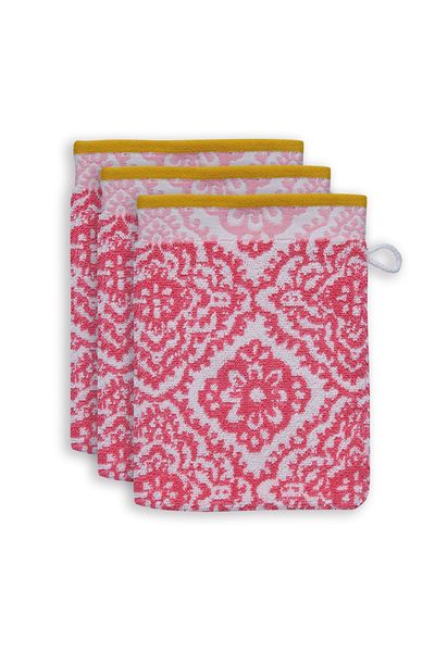 Waschlappen Set/3 Jacquard Check Dunkelrosa 16x22 cm