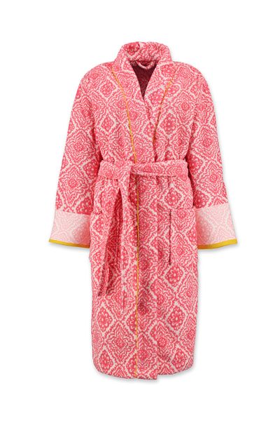 Badjas Jacquard Check Donkerroze