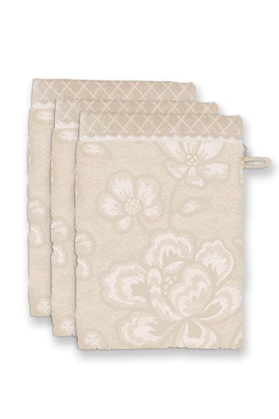 Washandje Set/3 Jasmin Jacquard Zand 16x22cm