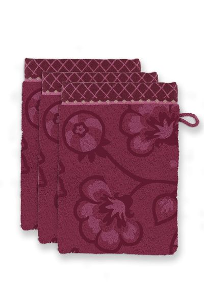 Washandje Set/3 Jasmin Jacquard Donkerroze 16x22cm