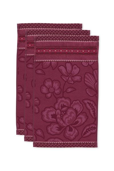Gästehandtuch Set/3 Jasmin Jacquard Dunkelrosa 30x50cm