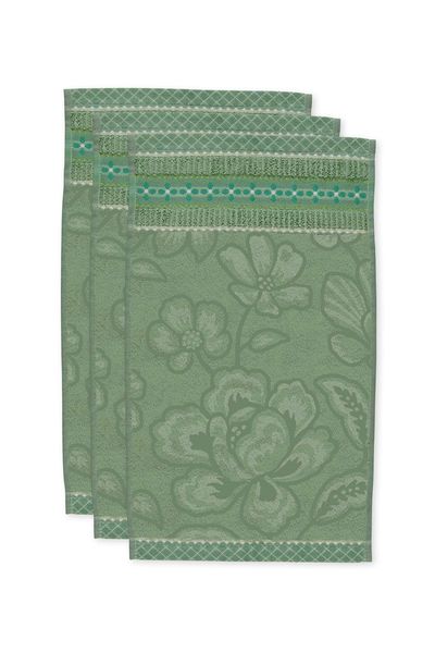 Lot de 3 Serviettes Invité Jasmin Jacquard Vert 30x50cm