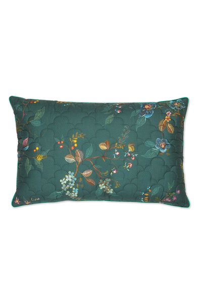 Rechteckige Zierkissen Quilted Kawai Flower Dunkelgrün