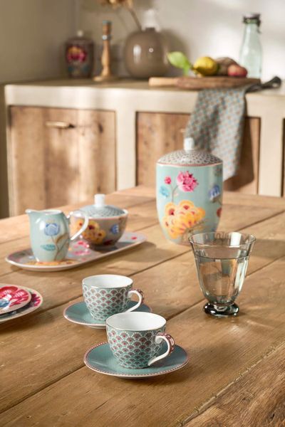 Set/2 Espresso Kop & Schotel Blooming Tales Blauw 120ml