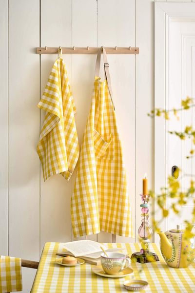 Set/2 Tea Towels Check Yellow