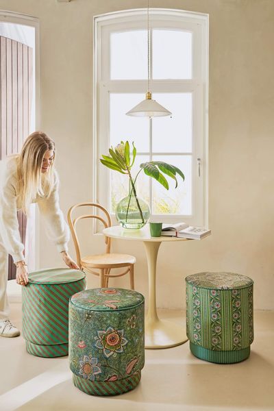 Hocker Block Stripe Grün