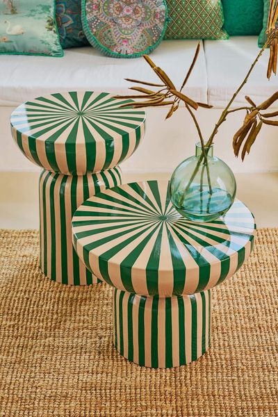 Table d'appoint Métal Vert/Blanc cassé 44cm