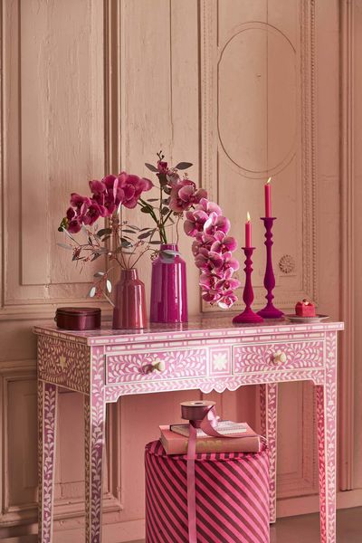 Kerzenhalter Samt Rosa 37cm