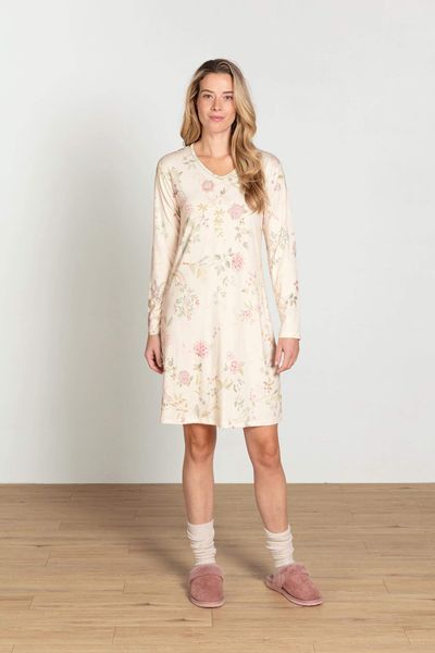 Dana Chemise de Nuit à Manches Longues Bodhi Flower Blanc Cassé