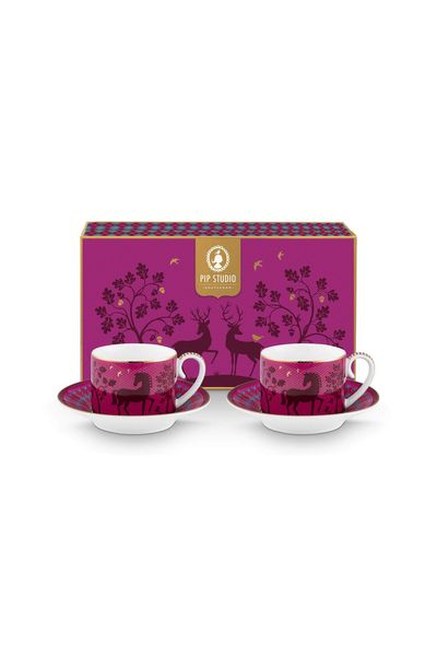 Set/2 Espresso Cups & Saucers Pip's Deerest Darling Pink 120ml