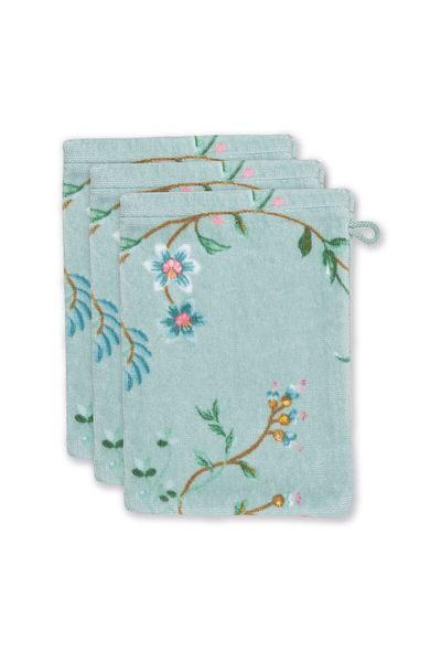 Lot de 3 Gants de Toilette Les Fleurs Bleu 16x22 cm