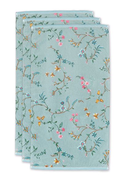 Badhanddoek Set/3 Les Fleurs Blauw 55x100 cm