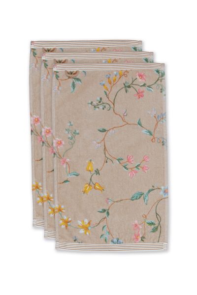 Gästehandtuch Set/3 Les Fleurs Khaki 30x50 cm