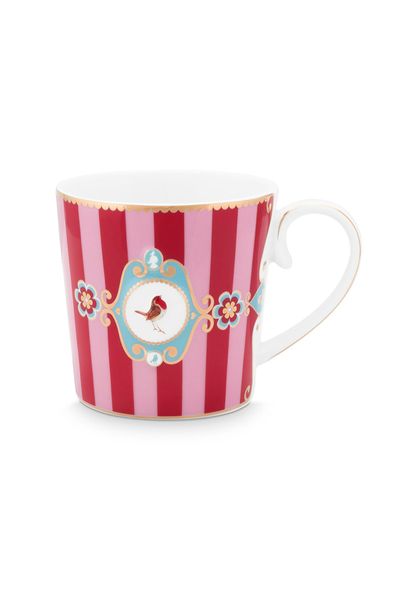 Love Birds Tasse Klein Gestreift Rot/Rosa