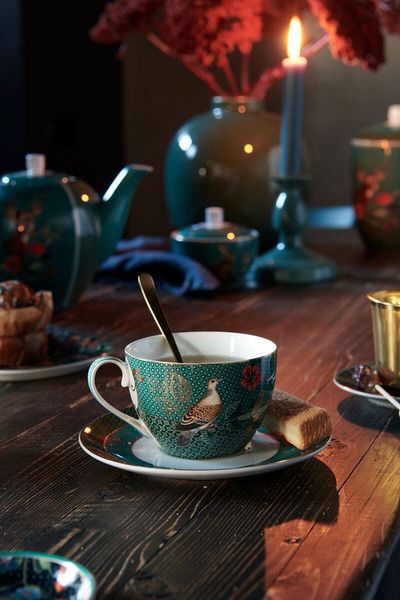 Winter Wonderland Set/2 Cappuccino Tasse & Untertasse Grün