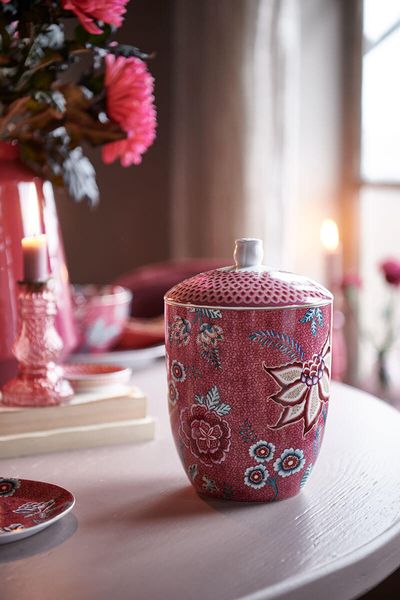 Flower Festival Storage Jar Dark Pink