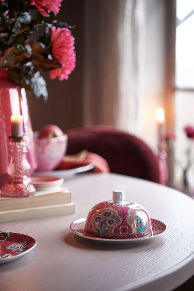 Flower Festival Butter Dish Round Deco Dark Pink