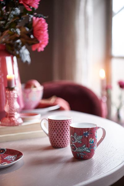 Flower Festival Set/2 Mugs Small Dark Pink