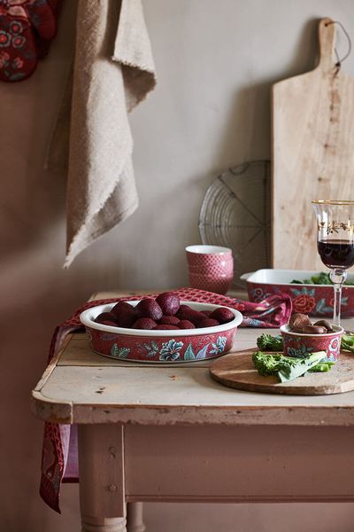 Flower Festival Serving Tray Round Dark Pink