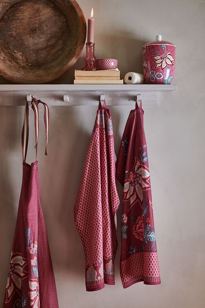 Flower Festival Tea Towel Dark Pink