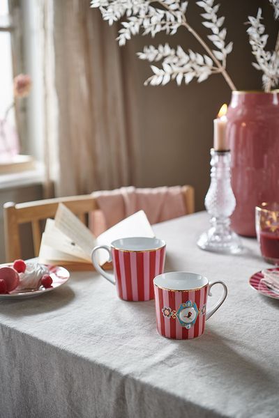 Love Birds Tasse Klein Gestreift Rot/Rosa