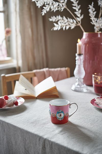 Tasse et Soucoupe à Cappuccino Love Birds Rouge/Rose