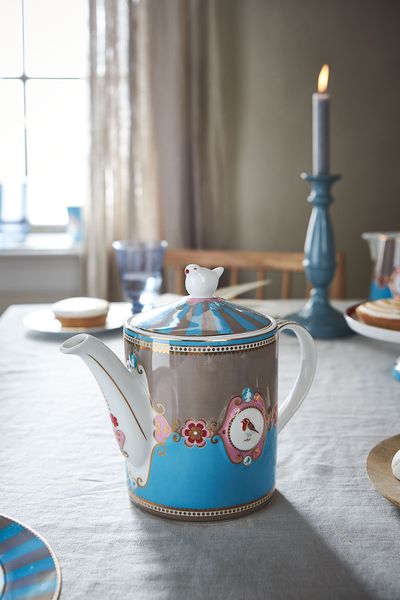 Love Birds Theepot Medium Blauw/Khaki