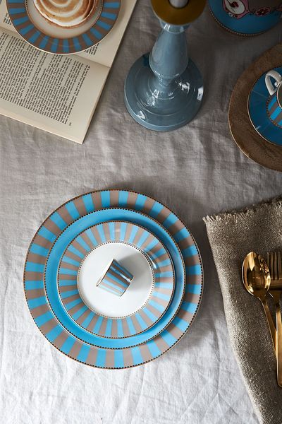 Love Birds Set/4 Pastry Plates Blue/Khaki 17 cm