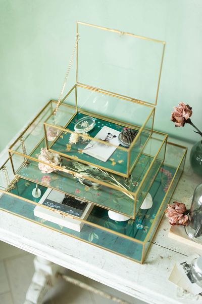 Aufbewahrungskiste Glas Gold Rechteckig 