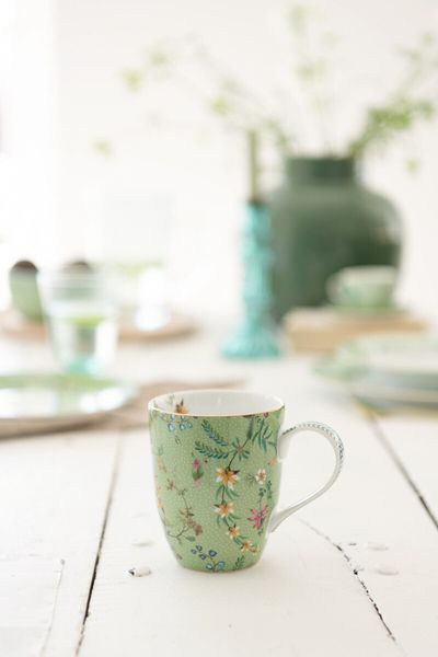Jolie Tasse Gross Blumen Grün