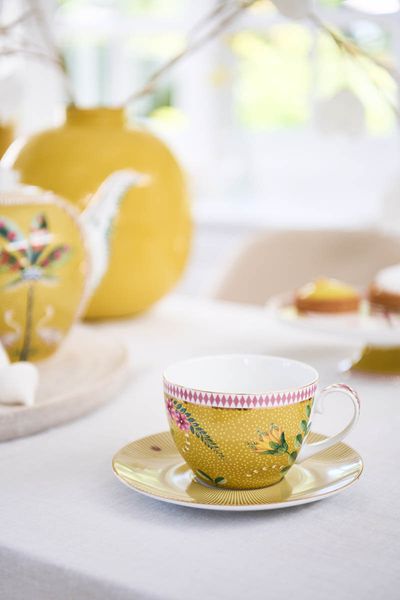 La Majorelle Set/2 Cappuccino Cups & Saucers Yellow