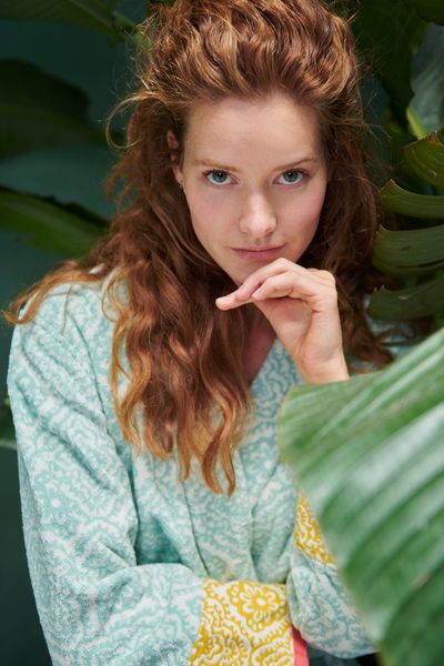Badjas Jacquard Check Lichtblauw
