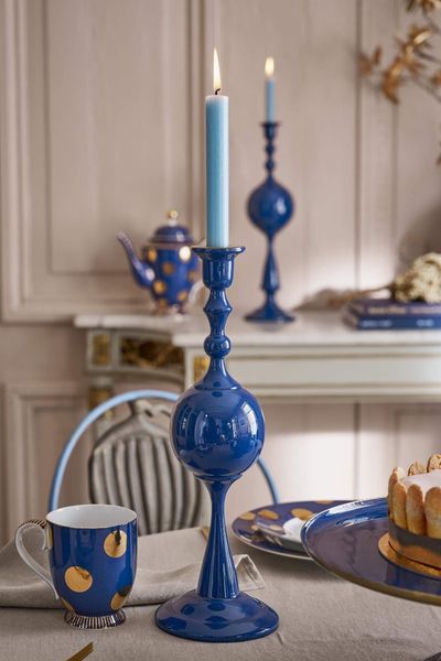 Bougeoir Boule en Métal Bleu Marine 37cm