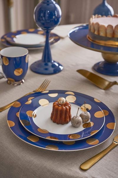 Set/2 Frühstücksteller Dot Delight Navy/Gold 21cm