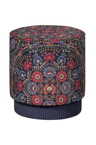 Pouf Moyen Il Ricamo Bleu Foncé