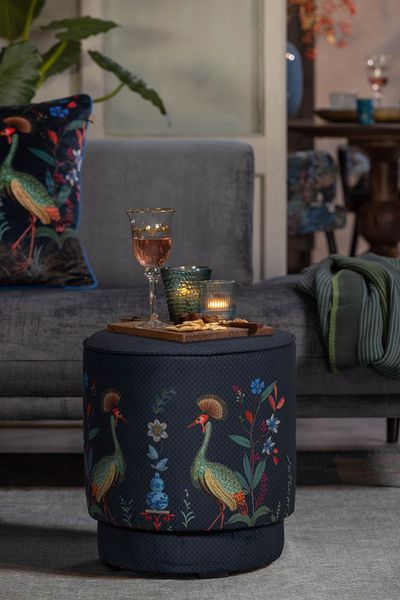 Stool Medium Flirting Birds Blue