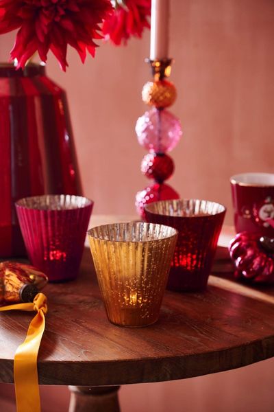 Set/3 Porte/Bougie Verre Rouge 10cm