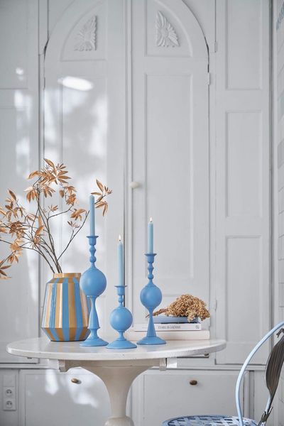 Bougeoir Boule en Métal Mats Bleu Clair 37cm