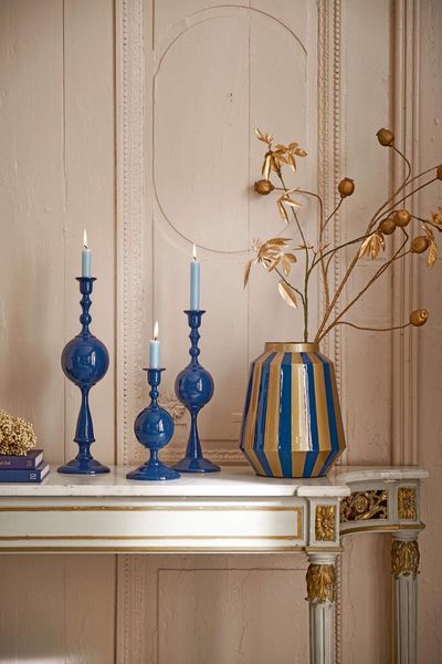 Bougeoir Boule en Métal Bleu Marine 44cm