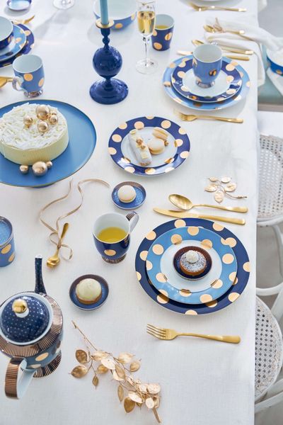 Set/2 Assiettes Dot Delight Bleu Marine/Or 26.5cm