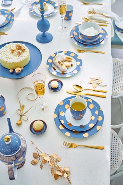 Set/2 Assiettes Dot Delight Bleu Clair/Or 23cm