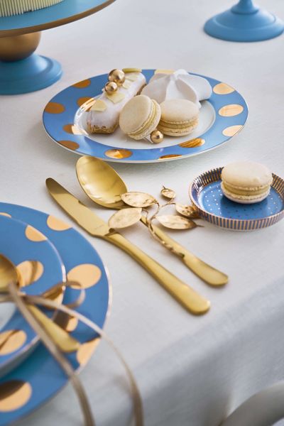 Set/2 Assiettes Dot Delight Bleu Clair/Or 21cm