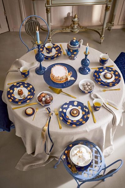 Set/2 Bowls Dot Delight Navy/Gold 20cm