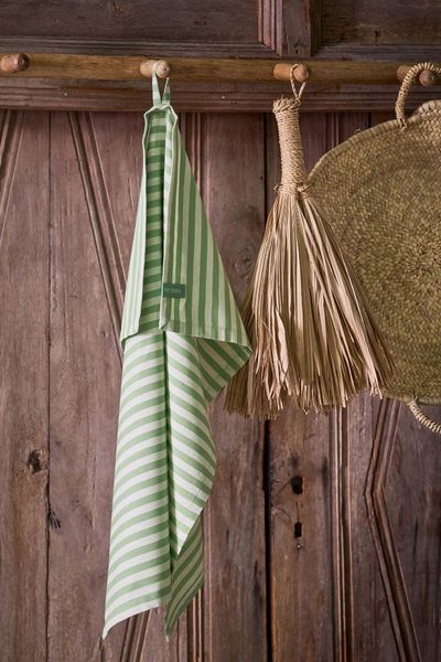Set/2 Tea Towels Stripes Light Green