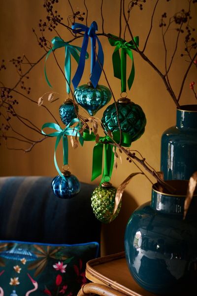 Ornement Verre Rayures Bleu 7.5cm