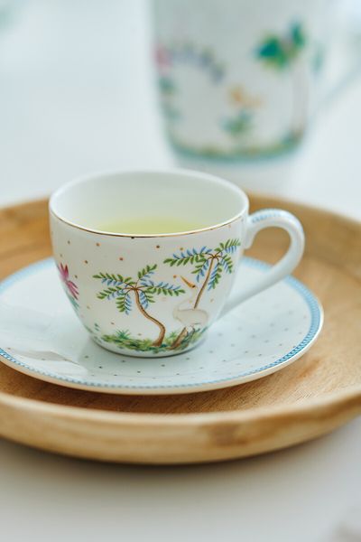 Set/2 Tasses et Soucoupes à Expresso Jolie Points Or Bleu