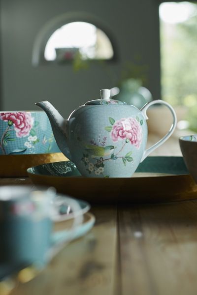 Blushing Birds Teapot large blue