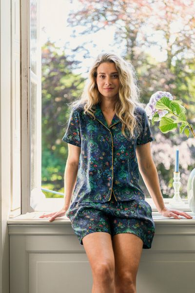 Bluse Kurze Ärmeln Kyoto Festival Blau