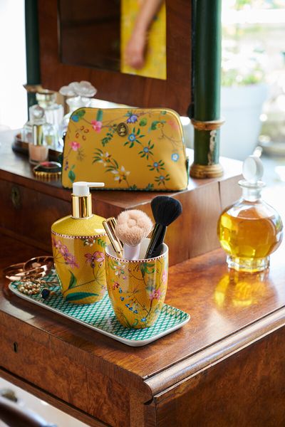 Cosmetic Bag Triangle Small Petites Fleurs Yellow